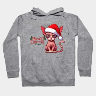 Christmas sphynx cat drawing. Funny Santa Claus cat. Hoodie